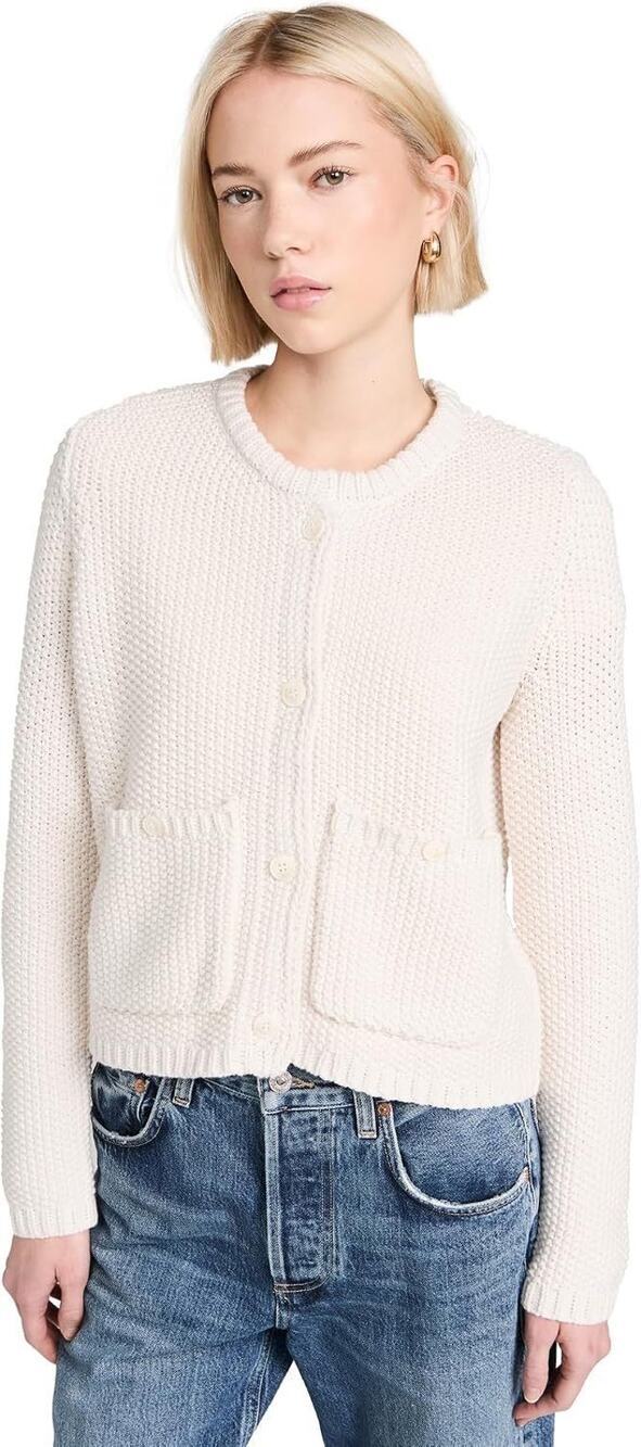 Splendid Andrea Cropped Cardigan Cream Knit Button Front Sweater Size S